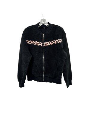 Zyia Active Fleece Jacket Cheetah Print Full Zip Black/Multi Pockets Small